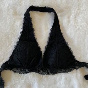 Black floral lace halter bralette